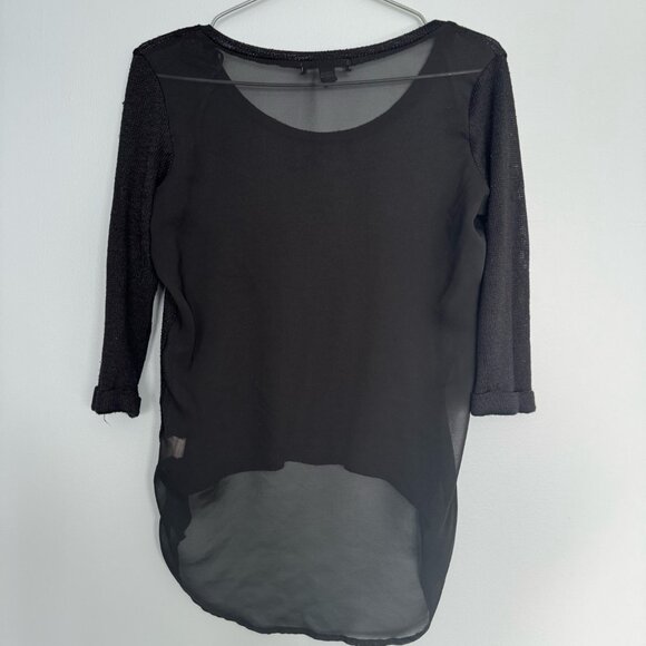 Asymmetrical 3/4 Sleeve Mesh/Sheer Top - Picture 2 of 2